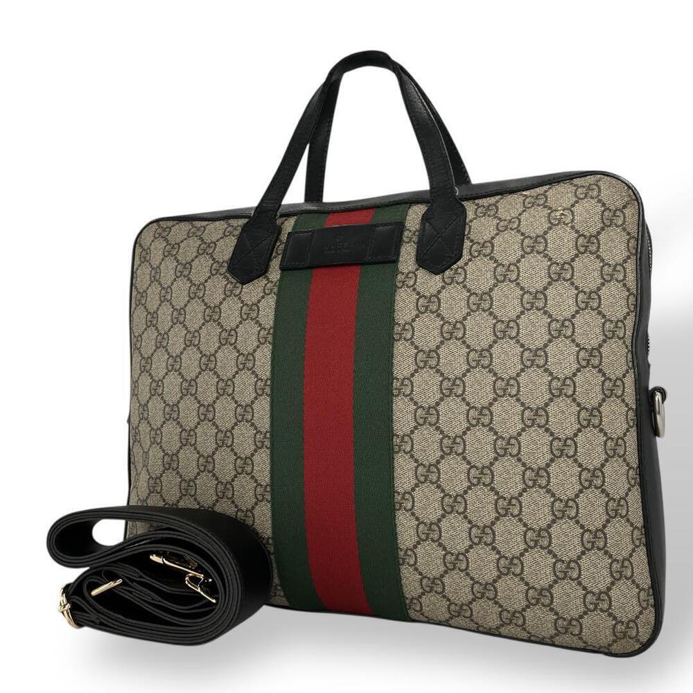 GUCCI Sherry Briefcase Business Bag compatible Beige Leather Handbag